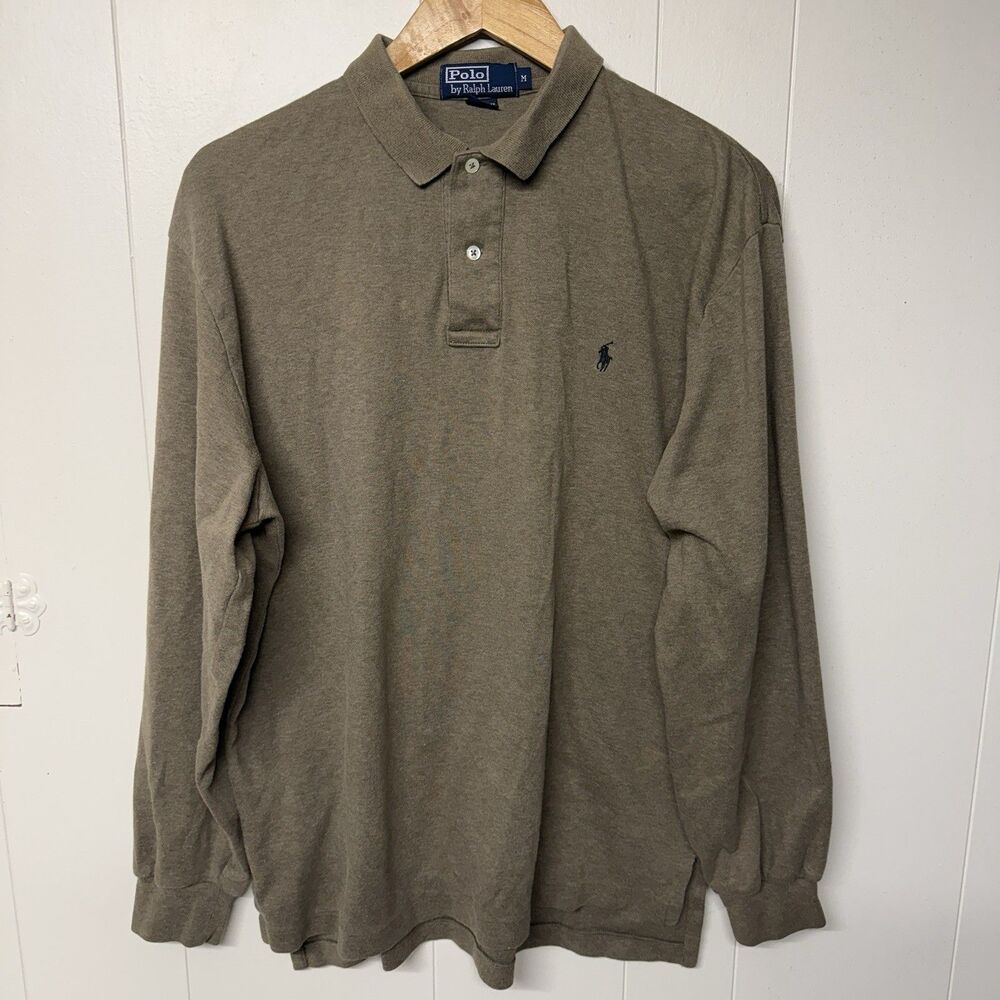 Vintage Polo Ralph Lauren Long Sleeve Shirt Green Cotton Pony Men M Relax Fit